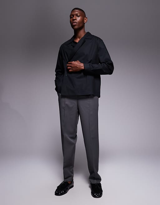 ASOS DESIGN Relaxed Revere Cross Over Shirt In Black