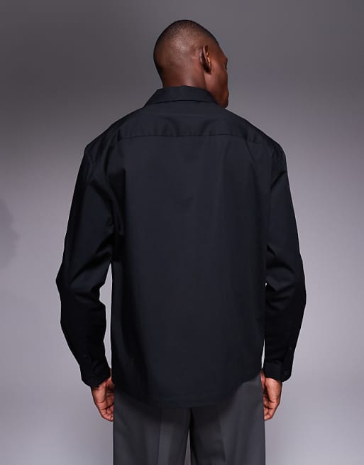 ASOS DESIGN Relaxed Revere Cross Over Shirt In Black