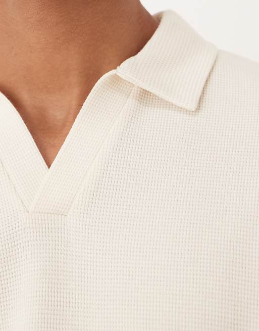 ASOS DESIGN Relaxed Revere Polo In Cream Waffle
