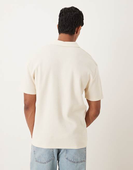 ASOS DESIGN Relaxed Revere Polo In Cream Waffle