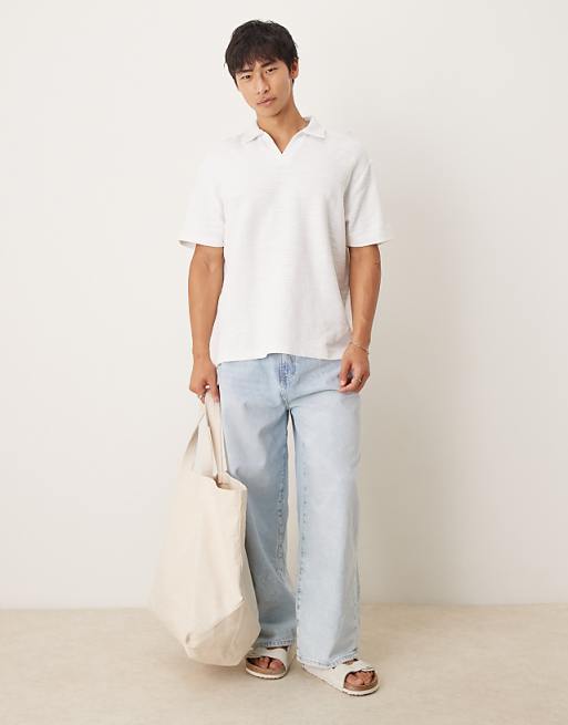 ASOS DESIGN Relaxed Revere Polo In White Texture