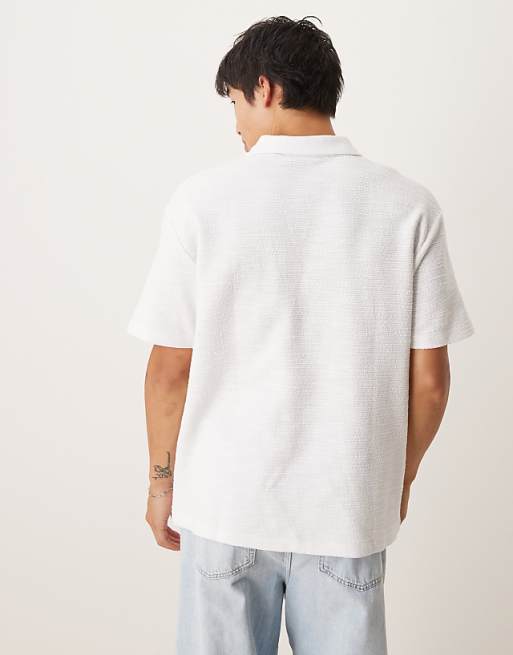 ASOS DESIGN Relaxed Revere Polo In White Texture
