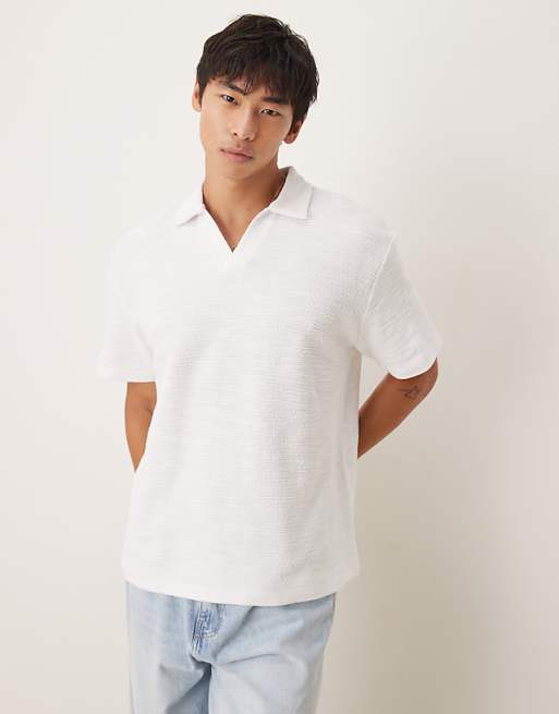 ASOS DESIGN relaxed revere polo in white texture