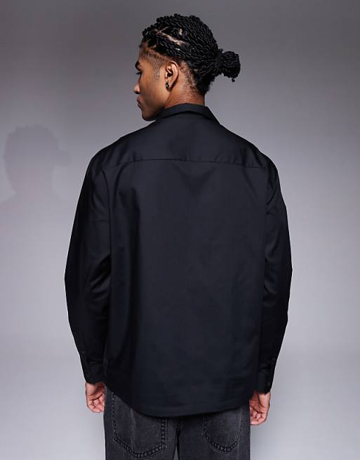 ASOS DESIGN Relaxed Revere Poplin Shirt With Embroidery In Black
