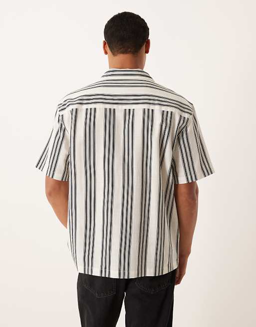 ASOS DESIGN Relaxed Revere Shirt In Beige And Black Stripe