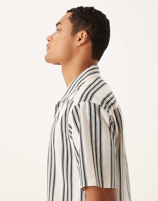 ASOS DESIGN Relaxed Revere Shirt In Beige And Black Stripe