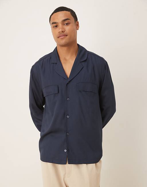 ASOS DESIGN Relaxed Revere Shirt In Navy