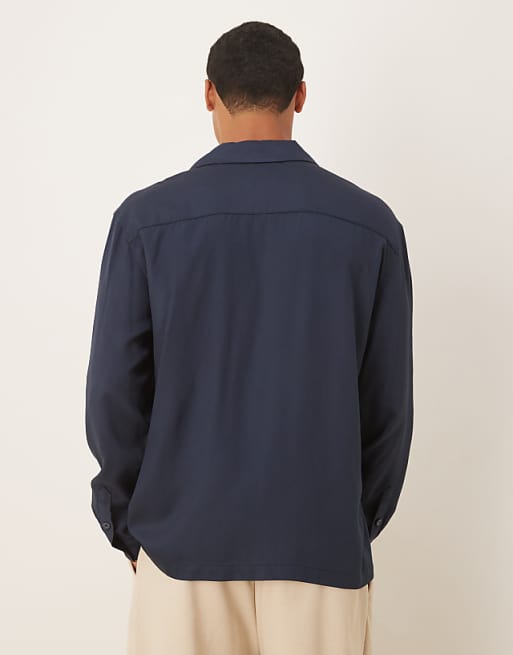 ASOS DESIGN Relaxed Revere Shirt In Navy