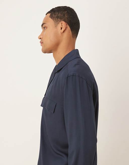 ASOS DESIGN Relaxed Revere Shirt In Navy