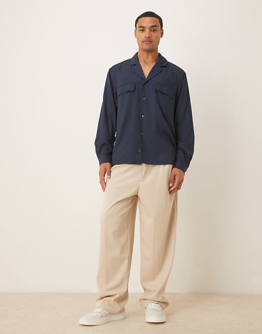ASOS DESIGN relaxed revere shirt in navy
