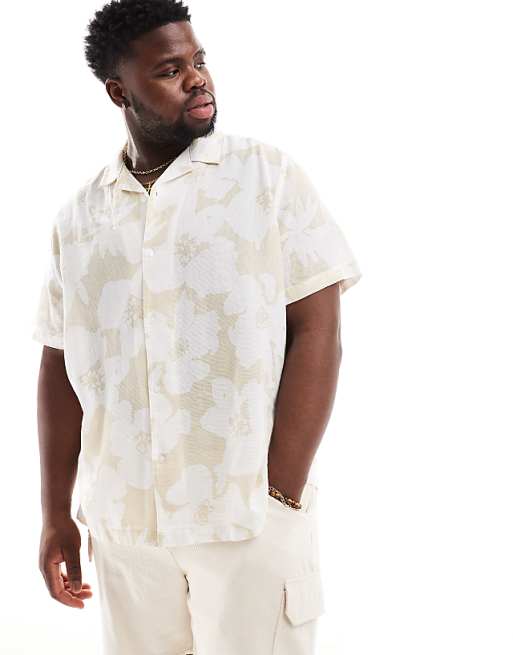 ASOS DESIGN Relaxed Revere Shirt In Stone Floral Print