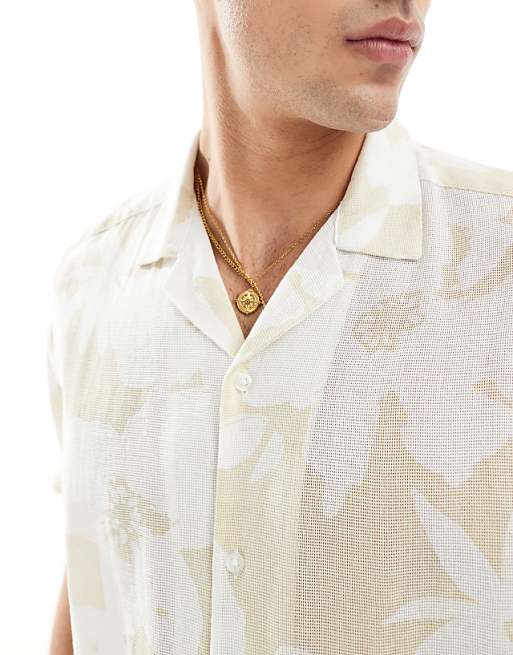 ASOS DESIGN Relaxed Revere Shirt In Stone Floral Print