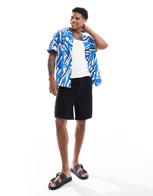 ASOS DESIGN Relaxed Revere Shirt With Animal Print In Blue