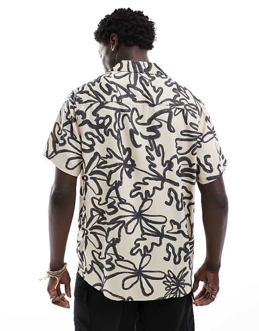 ASOS DESIGN Relaxed Revere Shirt With Floral Line Drawing