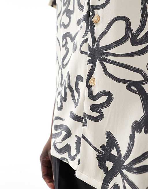 ASOS DESIGN Relaxed Revere Shirt With Floral Line Drawing