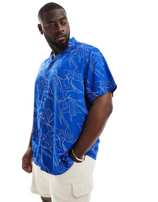 ASOS DESIGN Relaxed Revere Shirt With Floral Print In Blue