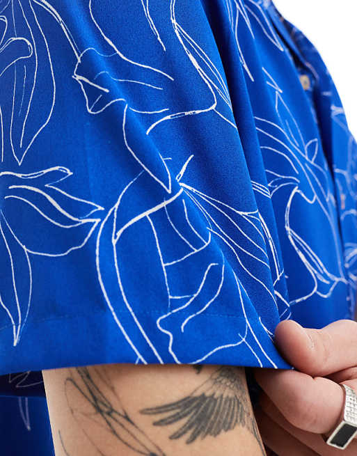 ASOS DESIGN Relaxed Revere Shirt With Floral Print In Blue