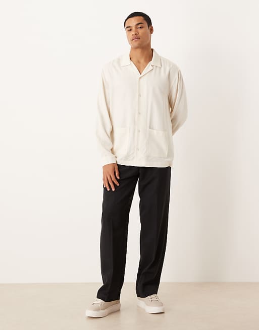 ASOS DESIGN Relaxed Revere Shirt With Pockets In Cream