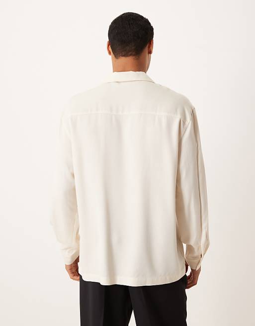 ASOS DESIGN Relaxed Revere Shirt With Pockets In Cream