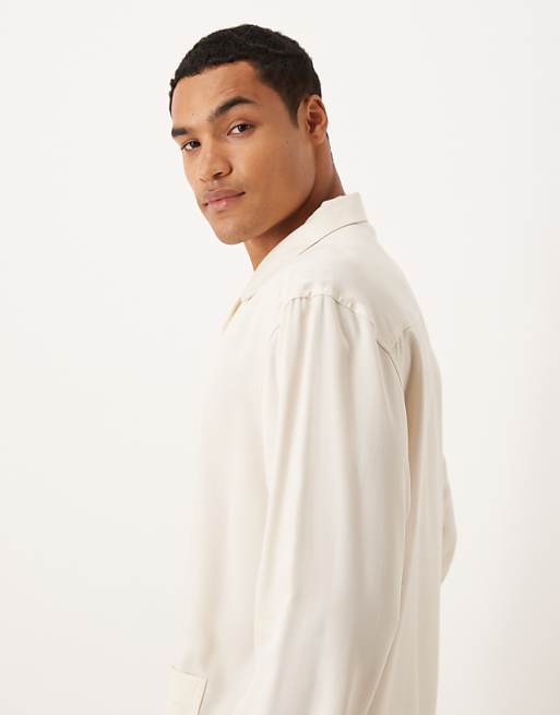 ASOS DESIGN Relaxed Revere Shirt With Pockets In Cream