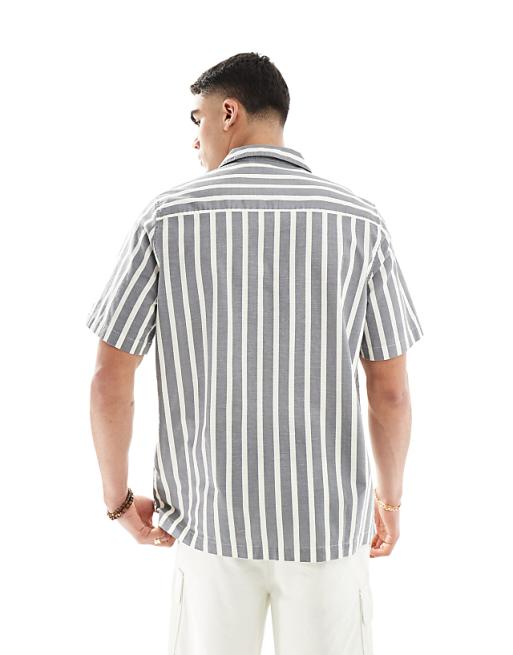 ASOS DESIGN Relaxed Revere Stripe Shirt In Grey