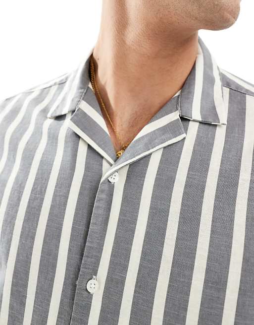 ASOS DESIGN Relaxed Revere Stripe Shirt In Grey