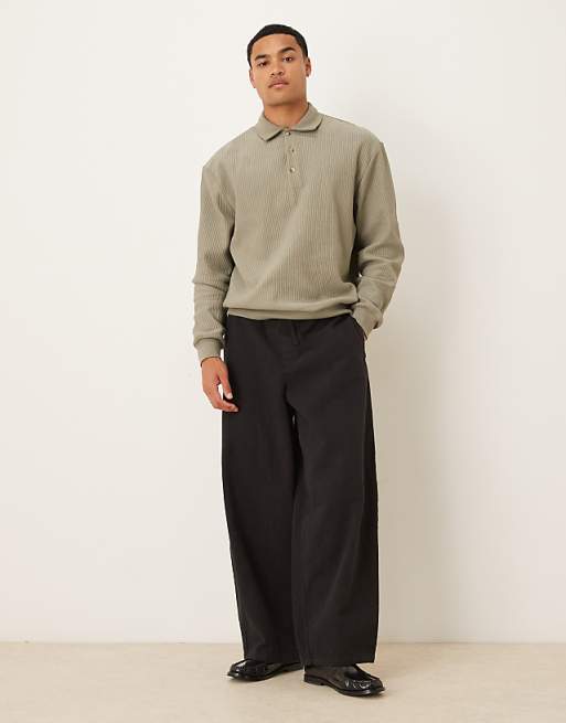 ASOS DESIGN Relaxed Ribbed Polo In Beige