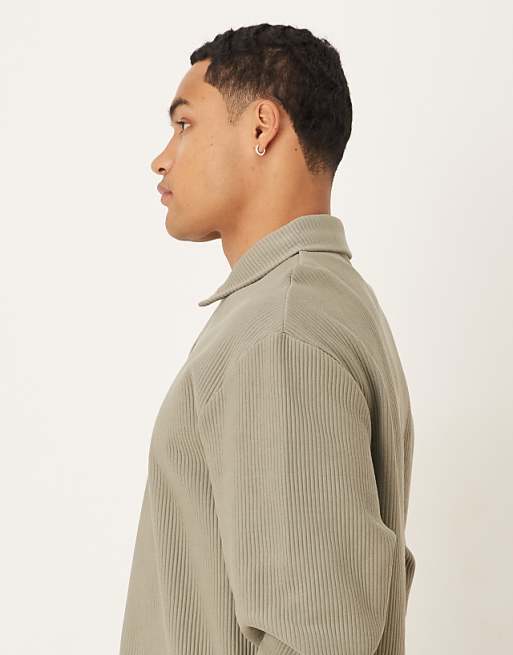 ASOS DESIGN Relaxed Ribbed Polo In Beige