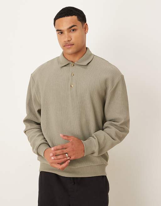 ASOS DESIGN relaxed ribbed polo in beige