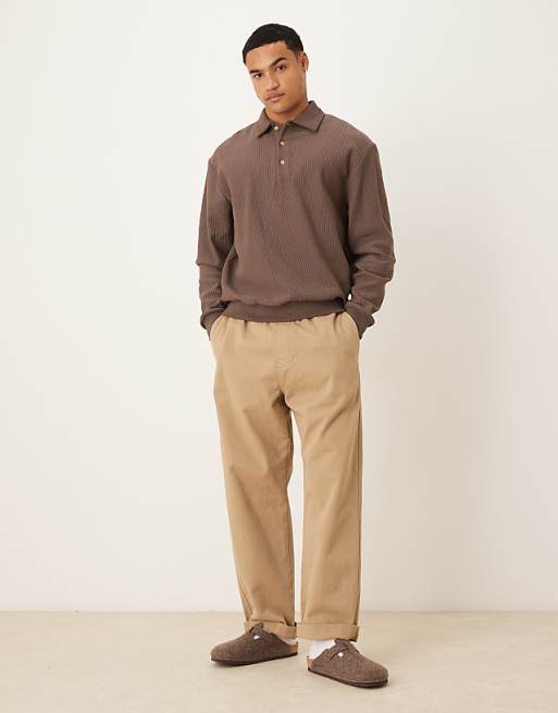 ASOS DESIGN Relaxed Ribbed Polo In Brown