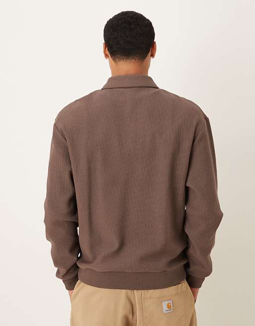 ASOS DESIGN Relaxed Ribbed Polo In Brown