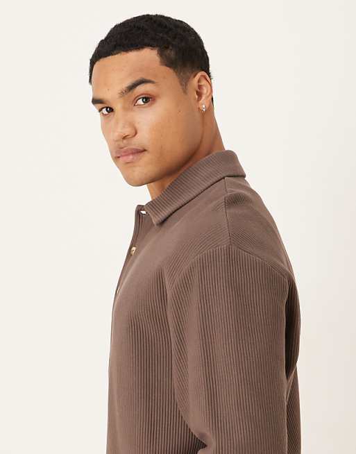 ASOS DESIGN Relaxed Ribbed Polo In Brown
