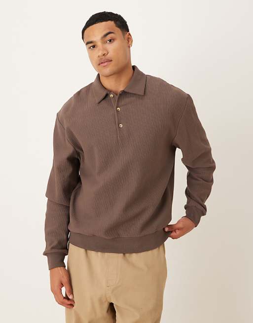 ASOS DESIGN relaxed ribbed polo in brown