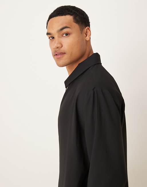 ASOS DESIGN Relaxed Satin Wrap Around Shirt In Black