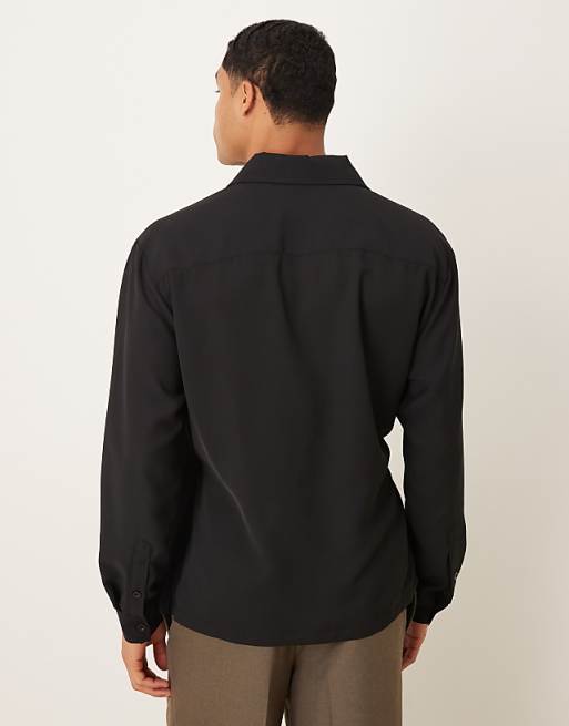 ASOS DESIGN Relaxed Satin Wrap Around Shirt In Black