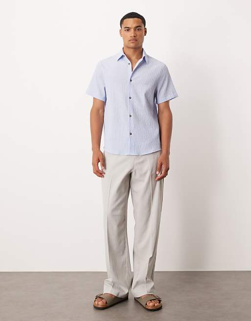 ASOS DESIGN Relaxed Seersucker Shirt In Blue