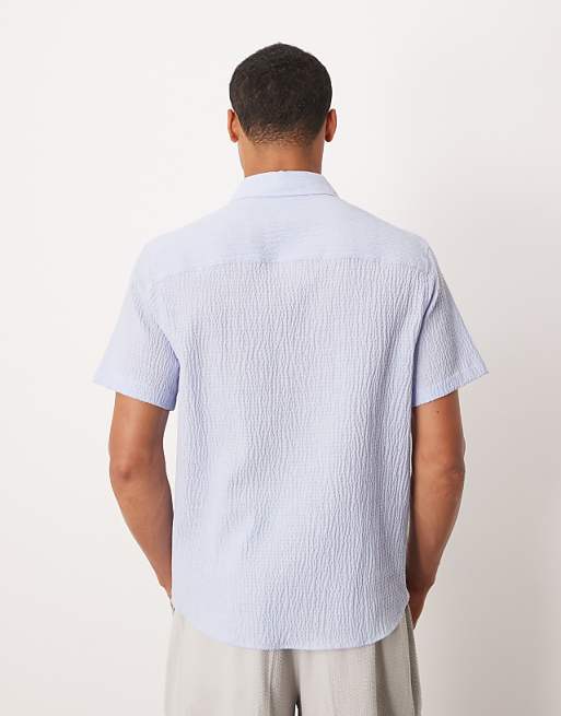 ASOS DESIGN Relaxed Seersucker Shirt In Blue
