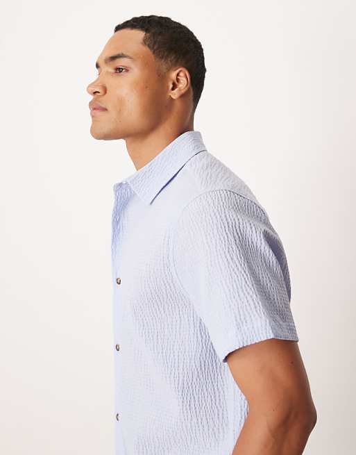 ASOS DESIGN Relaxed Seersucker Shirt In Blue