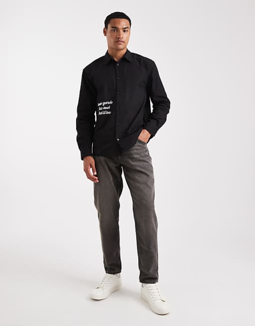 ASOS DESIGN Relaxed Shirt In Black With Text Print