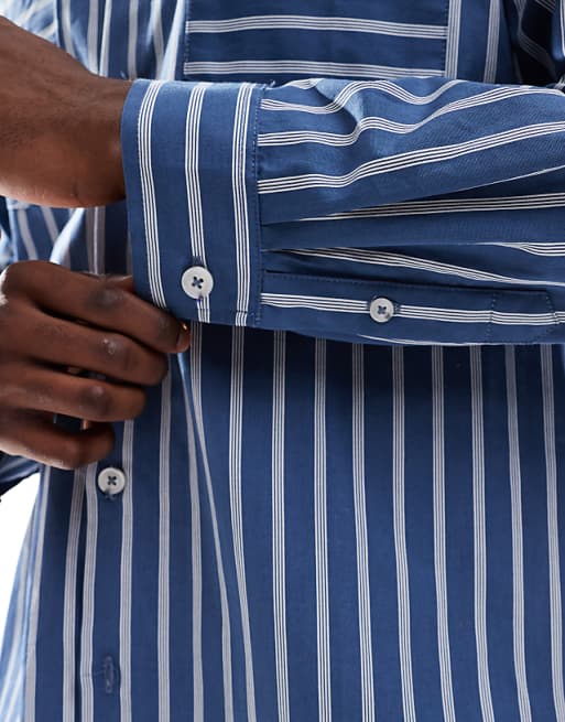 ASOS DESIGN Relaxed Shirt In Blue Stripe