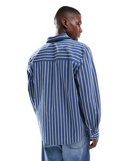 ASOS DESIGN Relaxed Shirt In Blue Stripe
