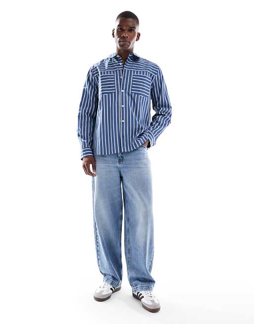 ASOS DESIGN Relaxed Shirt In Blue Stripe