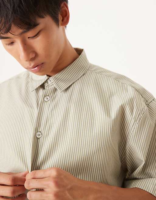 ASOS DESIGN Relaxed Shirt In Khaki Stripe