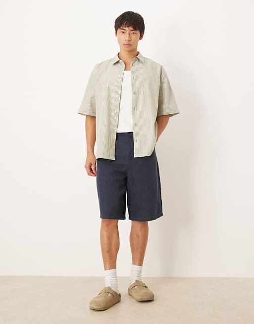 ASOS DESIGN Relaxed Shirt In Khaki Stripe
