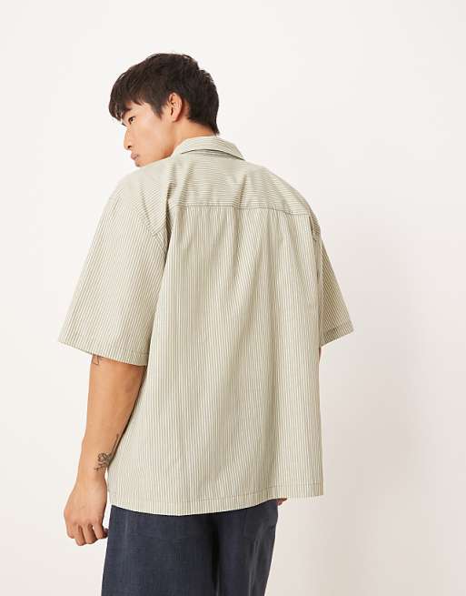 ASOS DESIGN Relaxed Shirt In Khaki Stripe
