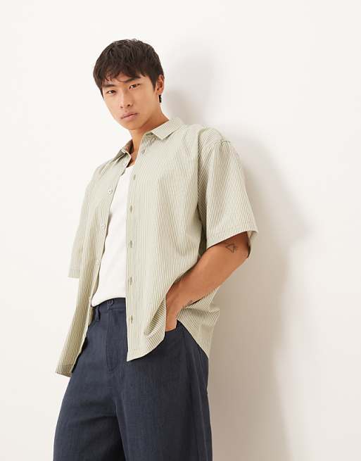 ASOS DESIGN relaxed shirt in khaki stripe