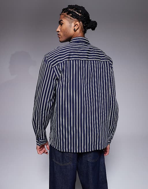 ASOS DESIGN Relaxed Shirt In Navy Stripe