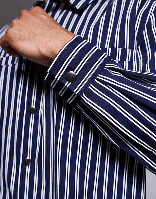 ASOS DESIGN Relaxed Shirt In Navy Stripe