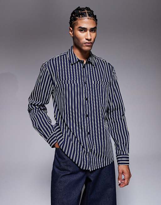ASOS DESIGN relaxed shirt in navy stripe