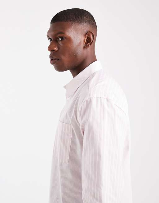 ASOS DESIGN Relaxed Shirt In Pink Patchwork Stripe